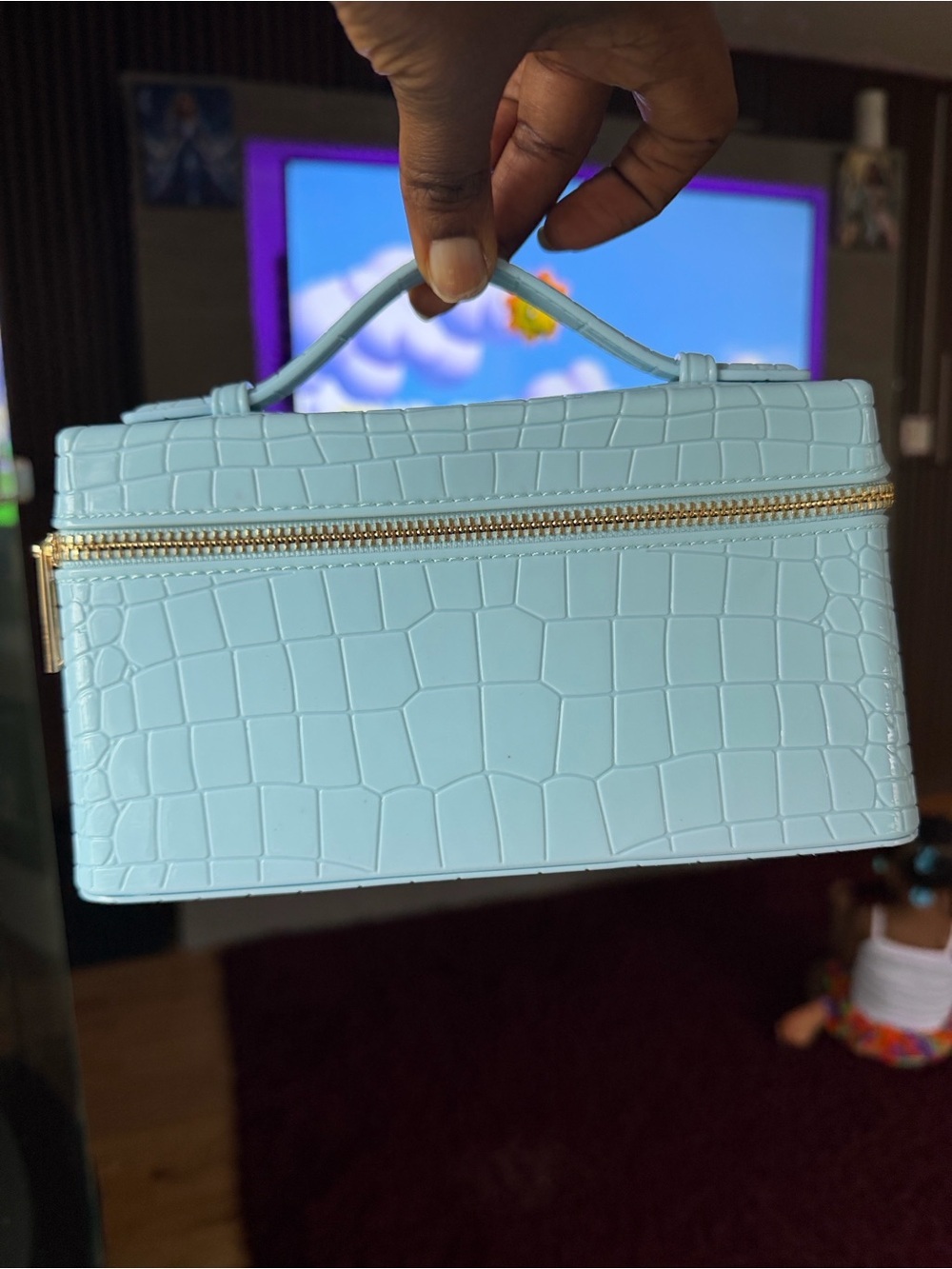 Light Blue Croc-Embossed Top-Handle Women’s Bag